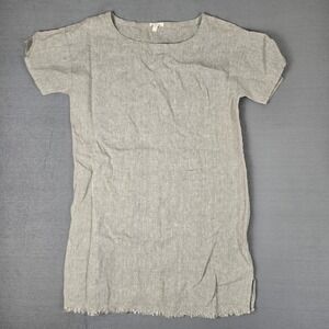 Eileen Fisher Dress Womens Medium Beige Shimmer Organic Linen Blend Short Sleeve